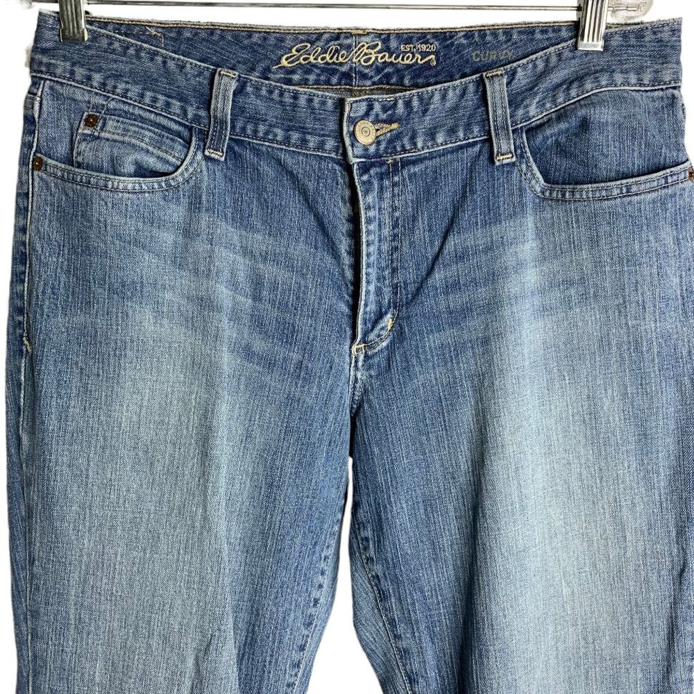Eddie Bauer Straight Leg Denim Jeans 12 Med Wash 5 Pocket Mid Rise Button Zip - Picture 2 of 5